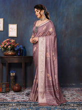 Taupe Velvet Tussar Silk Woven Jacquard Saree